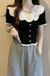 Short Sleeve Contrast Combined Colors Slim Shirt